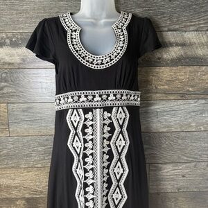 INC Black Sheath Dress Size Medium Black White Embroidered